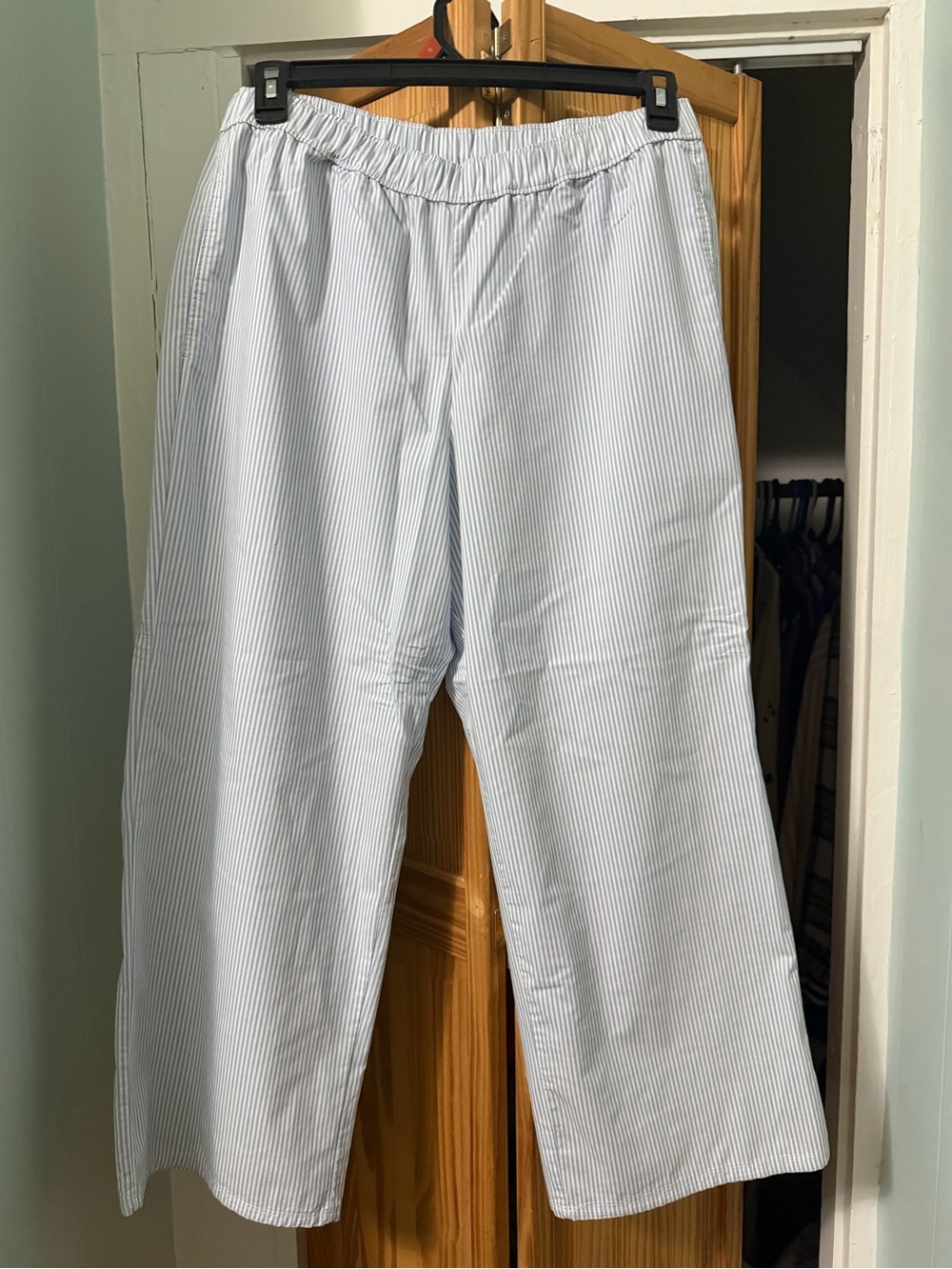 Hollister Light Blue + White Pinstripe Wide Leg Pants